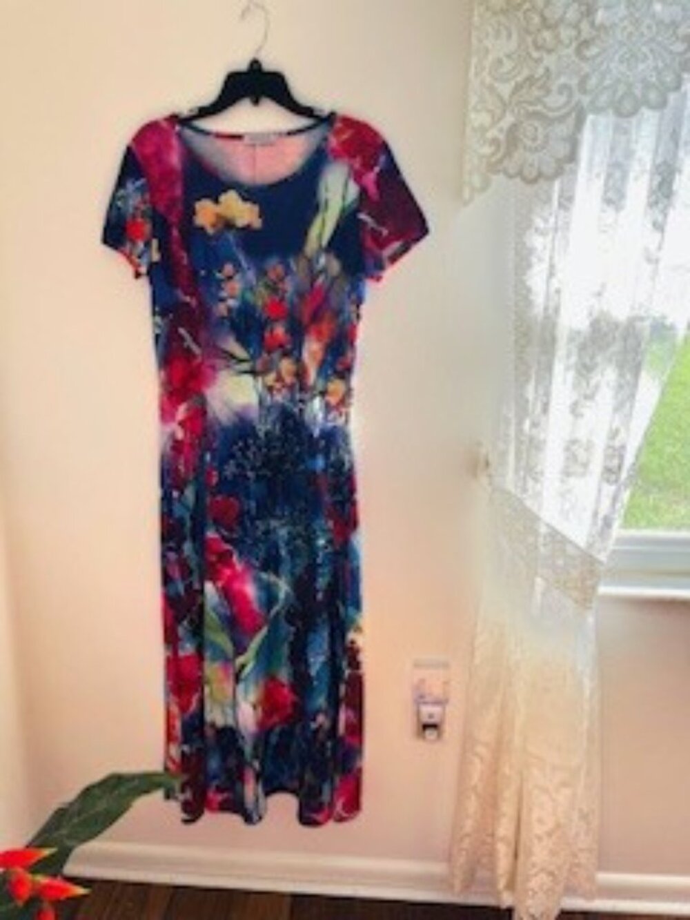 NWOT MISSLOOK VIBRANT SHIRT SLEEVE LONG PULL-ON DRESS SZ M COTTON BLEND